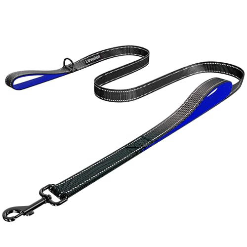 Dog Leash 4ft Long, Double Handle Dog Leash for Safety Control Training, Heavy Duty Dog Leads with Traffic Padded Handles, Reflective Leashes for Small Medium Large Dogs(4ft, Black Blue) - color: Black Blue, size: 4ft