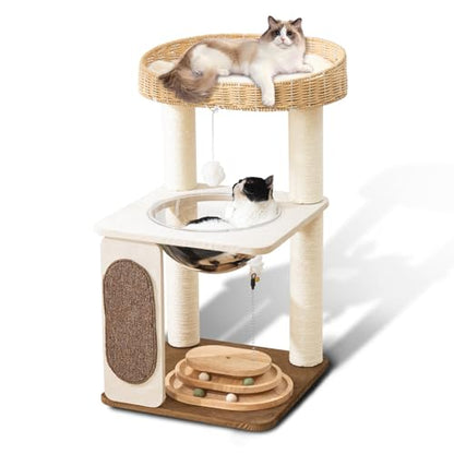 Modern Cat Tree for Indoor Cats with Sisal Rope Scratching Posts, Hand-Woven Cat Condo & Top Perch, Space Capsule Cats Nest, Cute Cat Tree with Interactive Cat Toy - color: SCT001 new