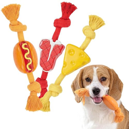 FOFOS Dog Chew Toys for Aggressive Chewers, 3 Pack Rubber Dog Rope Toys, Tough Toys for Boredom Relief and Cleaning Teeth, Indestructible Tug of War Toys for Small Medium Dogs