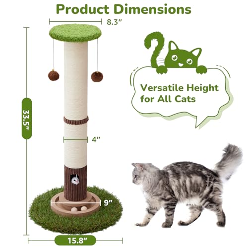 Woochpet 34inches Tall Cat Scratching Post with Cat Ball Track Toy Heavy Duty and Thicker Large Diameter Natural Sisal Cat Scratcher Post for Indoor Cats Protect Your Furniture