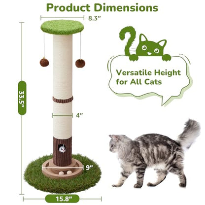 Woochpet 34inches Tall Cat Scratching Post with Cat Ball Track Toy Heavy Duty and Thicker Large Diameter Natural Sisal Cat Scratcher Post for Indoor Cats Protect Your Furniture