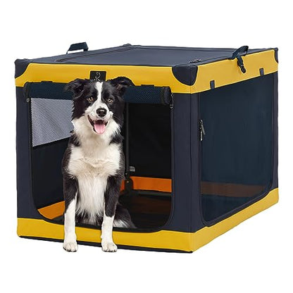 Soft-Sided Dog Crate 40 Inch XL by A4PET, Collapsible Foldable Crate for Large Dogs, Breathable Mesh, Washable Cover, Patented Screw Frame, Travel & Car Safe - color: Blue+Yellow, size: 40.0"L x 25.0"W x 25.0"H