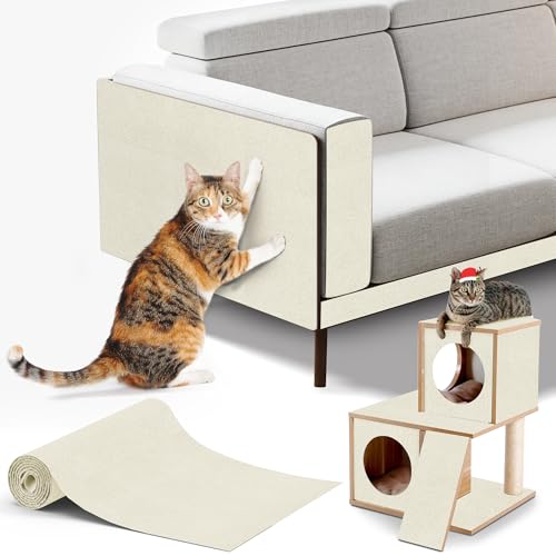 Cat Scratching mat Self-Adhesive, Trimmable Furniture Protector for Couch, Sofa, Wall & Cat Trees - Durable Scratch Pad with Nano Tape, DIY Climbing Carpet for Indoor Cats (White, 23.6"x15.8") - color: White, size: 23.6"x15.8"