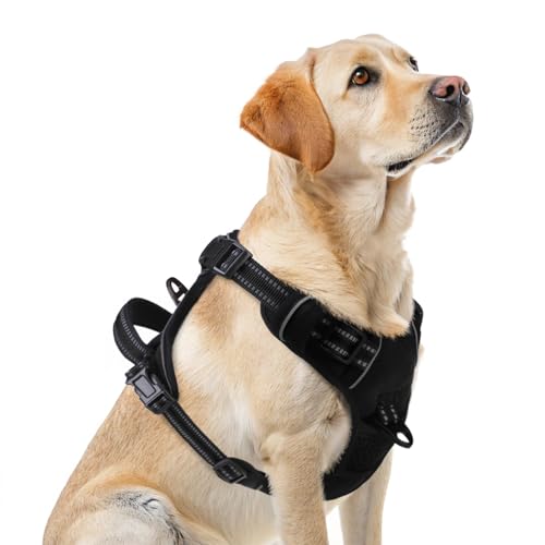 PUPTECK No Pull Dog Harness for Large, Adjustable Reflective Dog Harness with Handle Easy Control, Comfortable Soft Padded Pet Vest Harness for Large Dogs, Black L - color: Black, size: Large