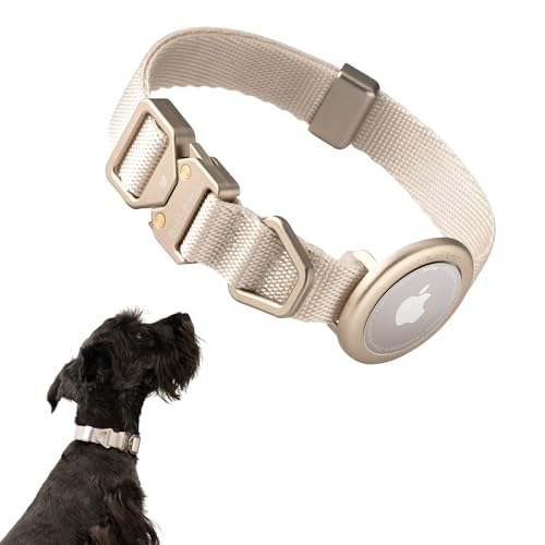 Dog Airtag Collar Adjustable Soft Nylon Lightweight Dog Collar Quick Release with Alloy Buckle, Airtag Holder Case Airtag Collar for Small Medium Dogs (Linen, S) - color: Linen, size: S