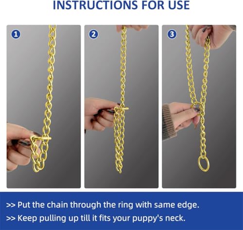 Gold Dog Chain Collars,Metal Slip Link Martingale Dog Collar Training Heavy Duty Male Boys Dog Chain Female Girls Puppy Collars for XXS XS Small Medium Large Big Breed,M - color: Gold, size: M(Neck Max 18inch)D3mm