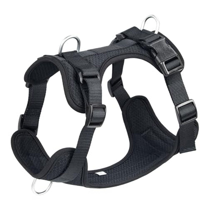 Dog Harness Medium Sized, Pet Vest with Front Clip, Adjustable Puppy Harness with 3 Fast Release Buckles[Easy to Put on & Take Off] (Black, M) - color: Black, size: M: Neck=17"-22"/Chest=15"-28"
