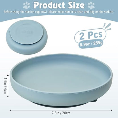 Silicone Dog Bowl Non-Slip Cat Food Plate 2 Pcs Flat Dog Bowls with Suction Cup Shallow Puppy Food and Water Dish for Small and Medium Pets (Gray-Blue) - color: 2 Pcs - (Gray-Blue)