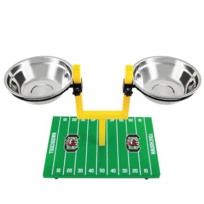 NCAA South Carolina Gamecocks Goalpost Football Field Dog Feeder – Adjustable Elevated Dog Bowls with Stand, 2 Stainless Steel Bowls, Non-Slip Rubber Feet, Raised Pet Feeder for Large & Small Dogs - color: South Carolina Fighting Gamecocks