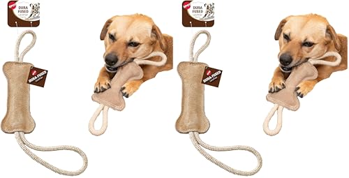 Ethical Pets Dura Fused Leather Bone Tug Toy for Dog, 18-Inch (Pack of 2) - size: 18 in (Pack of 2)
