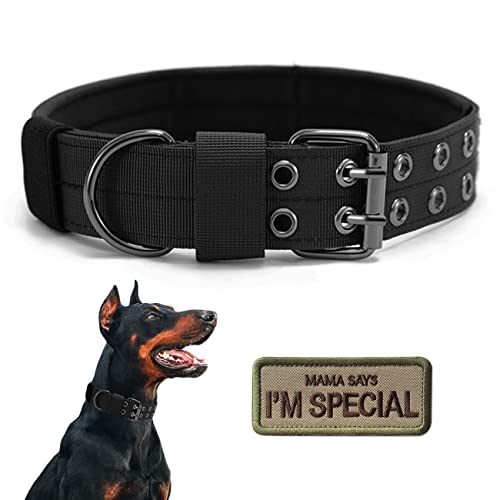 Tactical Dog Collar Military Adjustable Dog Collars Soft Nylon Training Collar with Patch Heavy Duty Metal Buckle Collars for Medium Large Dogs (Black, XL) - color: Black, size: XL