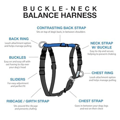Blue-9 Buckle-Neck Balance Harness, Fully Customizable Fit No-Pull Harness, Ideal for Dog Training and Obedience, Made in The USA, Blue, Medium/Large - color: Blue, size: M/L (Ribcage: 24"-35.5")