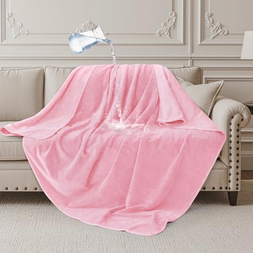 LOOBANI Waterproof Throw Blanket for Couch: Reversible Leakproof Couch Blanket 40" x 60", Soft Coral Fleece Bed Blanket Stain-Proof for Sofa Cover, Pet Accidents, Travel, Pink - color: Pink, size: 40" x 60"