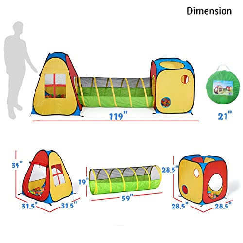 UTEX 3 in 1 Pop Up Play Tent with Tunnel, Ball Pit for Kids, Boys, Girls, Babies and Toddlers, Indoor/Outdoor Playhouse - color: Red/Yellow & Square Tent