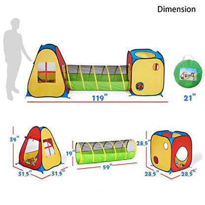 UTEX 3 in 1 Pop Up Play Tent with Tunnel, Ball Pit for Kids, Boys, Girls, Babies and Toddlers, Indoor/Outdoor Playhouse - color: Red/Yellow & Square Tent