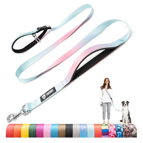 TSPRO Tactical Hands Free Dog Leash, Heavy Duty Adjustable with Padded Handle & Metal Safety Clasp for Walking Running Hiking Training, Medium & Large Dogs (Blue-Pink Gradient) - color: Blue - Pink Gradient, size: for Medium to Large Dogs