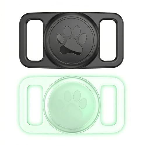 Linsaner [2 Pack] Waterproof Dog Collar Holder for AirTag 1st & 2nd Gen, No Dangle Silicone Case for Apple for Air Tag, Full Cover GPS Tracker Protective Accessories for Pet Puppy Cat, Black/Clear - color: B1-Black/Clear