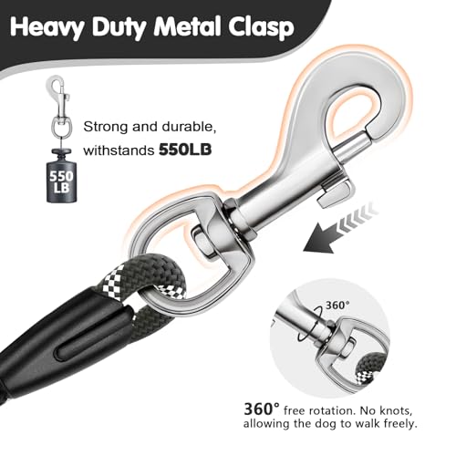 Dog Leash Heavy Duty 4/5/6ft XiaZ 2 Handles Dog Leashes for Medium Large Dogs 1/2 Inch 1000lb Strength Reflective PVC Waterproof-Handles Metal Hook Dual-Handle Rope Leash Nighttime Safety - color: Black, size: 4FT (1/2")