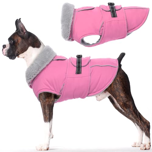 Lelepet Warm Dog Coats for Small Dogs Waterproof Dog Winter Jacket Reflective Pet Fleece Vest Windproof Cold Weather Coats with Adjustable Buckle & Leash Hole, Pink, S - color: Pink, size: S