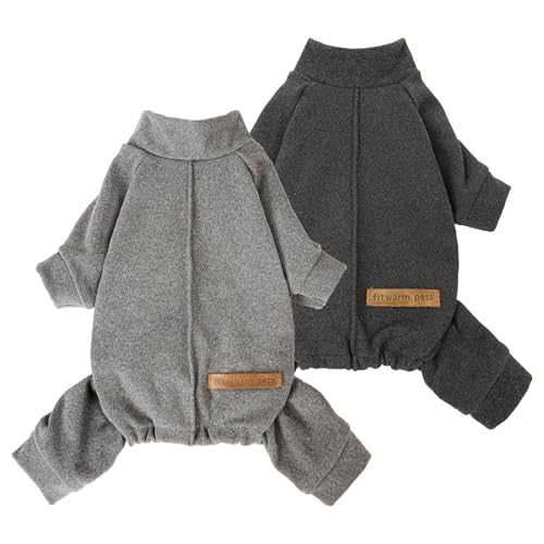 Fitwarm 2 Pack Lightweight Fleece Dog Pajamas, Warm Winter Clothes for Small Dogs Boy Girl, Cozy Pet Onesie with Feet, Dark Gray, Light Gray, XS - color: Gray, size: X-Small