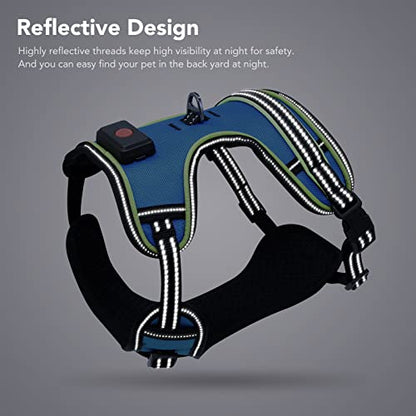 Safety LED Dog Harness - Light Up Dog Vest, No-Pull Dog Harness - Rechargeable Glowing Pet Harness for Night Walking & Camping (Blue+Green Light, Medium) - color: Blue+Green Light, size: Medium