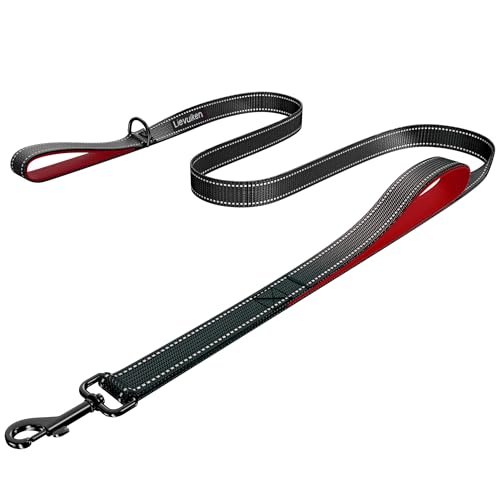 Dog Leash 4ft Long, Double Handle Dog Leash for Safety Control Training, Heavy Duty Dogs Leads with Traffic Padded Handles, Reflective Leashes for Small Medium Large Dogs(4ft, Black Red) - color: Black Red, size: 4ft