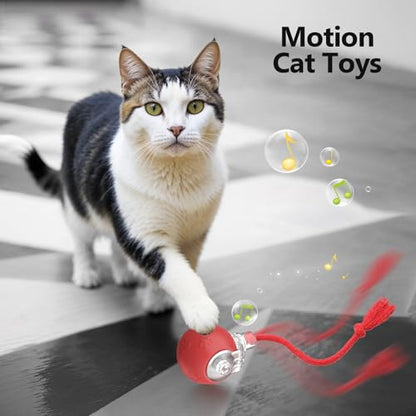 FUNNYDUCK Speed 2.0 Tail Interactive Cat Toys for Indoor Cats – Smart Motion-Activated Rolling Ball with Tail, Chirping Sounds, and USB Rechargeable Design for Enrichment & Exercise - color: Red