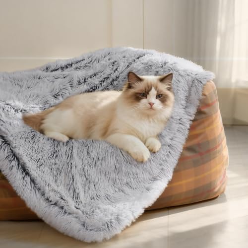 Luciphia Large Waterproof Dog Blanket Pet Washable Liquid Proof Furniture Protector Small Shaggy Plush Calming Long Faux Fur Bed Cover for Couch Cat Blankets for Kitten Doggy, Mist Grey, 30" x 40" - color: Mist Grey, size: 30"x40"