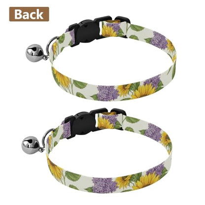 2 Pack Small Dog Collar Yellow Sunflowers Cream Cat Collar with Bell, Adjustable 10.6 to 17.1 Inches - color: Yellow Sunflowers Cream
