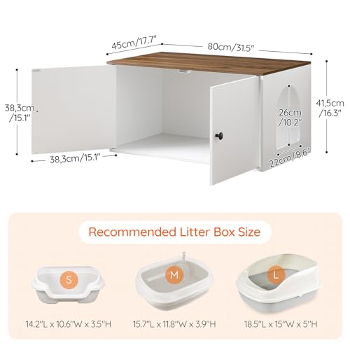 HOOBRO Cat Litter Box Enclosure, Hidden Litter Box Furniture with Side Entry, Litter Box Cabinet, Indoor Cat House, End Side Table, 31.5" L x 17.7" W x 16.3H, for Bathroom, White and Walnut WH40MW01 - color: White + Walnut