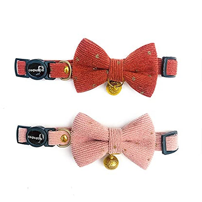 Safety Quick Release Cat Collars, Soft Kitten Collars with Detachable Bow Tie and Bell, Pack of 2, Adjustable 20-30 cm - color: Orange+Pink