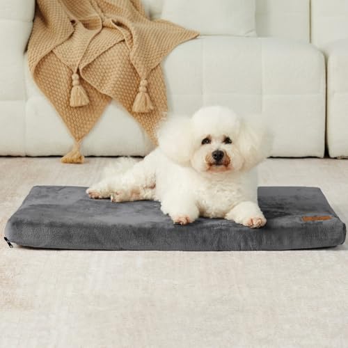 LIORCE Dog Bed for Small Dogs - Puppy Dog Crate Pad with Removable Washable Cover and Waterproof Lining - Memory Foam Dogs Kennel Mat - Reversible Pet Bed (Cool & Warm), 24 x 18, Dark Grey - color: Dark Grey, size: 24.0"L x 18.0"W x 2.0"Th