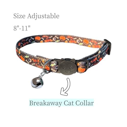 Pack of 2 Cat Collars Breakaway Safety Buckle with Bell, Halloween Style,Adjustable Kitten Collars for Girl Boy Kitty Puppy Small Pets, 8-11" - color: Halloween Style