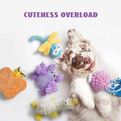 Nocciola Plush Squeaky Dog Toys, Cute Durable Stuffed Crinkle Puppy Pet Chew Toys for Large Medium Small Dogs - Dragonfly - style: Dragonfly