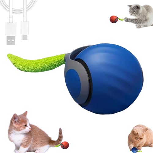 Speedy Tail 2.0 Interactive Cat Toys with Tail- Self-Moving Ball with Turbo Speed & Smart Sensor, Indoor Enrichment Toy for Bored Cats & Kittens (Blue) - color: blue