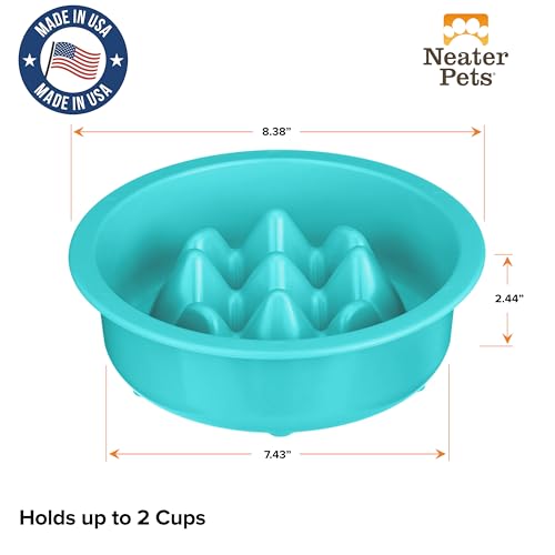 The Niner Slow Feed Bowl - Raised Peaks Slow Down Pets Eating - Fits Elevated Feeders Including Neater Feeder Large Sizes - Gentle on Teeth and Gums - Holds up to 2 Cups (Aquamarine) - color: Aquamarine