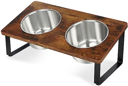 Elevated Dog Bowls for Small Medium Wood Dogs Raised Bowl Stand with 2 Stainless Steel Deep Dog Food and Water Bowls, Anti Vomit, Non-Slip Feeding Dishes(Tilted，3 inches in Height, 40oz - color: Walnut-Small&Medium