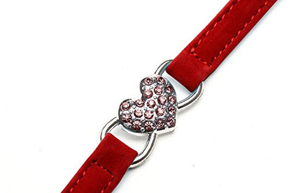 CHUKCHI Pink Soft Velvet Safe Cat Adjustable Collar with Crystal Heart Charm and Bells 8-11 Inches (Red) - color: Red