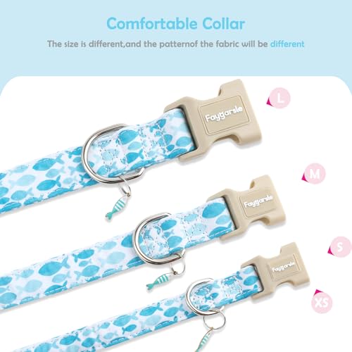 Faygarsle Fish Pattern Dog Collar, Adjustable with Buckle, Blue and White, Summer Design for Small Medium Large Dogs S - color: Blue Fish, size: Small