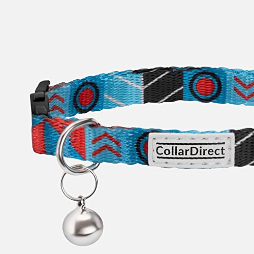 CollarDirect Cat Collar Breakaway with Removable Bell Set of 2 PCS - color: Blue Ethnic & Aztec