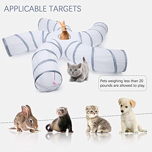 EGETOTA Cat Tunnel for Indoor Cats Large, with Play Ball S-Shape 5 Way Collapsible Interactive Peek Hole Pet Tube Toys, Puppy, Kitty, Kitten, Rabbit (White & Grey) - color: White & Grey
