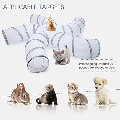 EGETOTA Cat Tunnel for Indoor Cats Large, with Play Ball S-Shape 5 Way Collapsible Interactive Peek Hole Pet Tube Toys, Puppy, Kitty, Kitten, Rabbit (White & Grey) - color: White & Grey