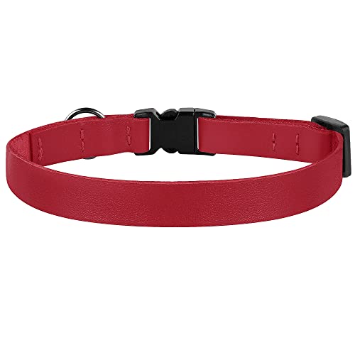Breakaway Cat Collar with Bell - Leather Adjustable Kitten Collars with Safety Quick Release Buckle - Soft Small Pet Collars for Girl & Boy Cats (Red) - color: Red