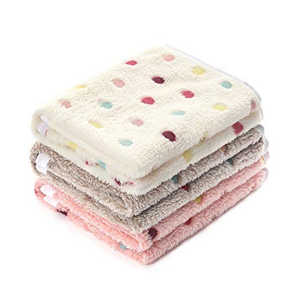 1 Pack 3 Blankets Super Soft Cute Dot Pattern Pet Blanket Flannel Throw for Dog Puppy Cat Beige/Brown/Pink Small - color: Beige/Brown/Pink, size: 23x16 inch (Pack of 3)