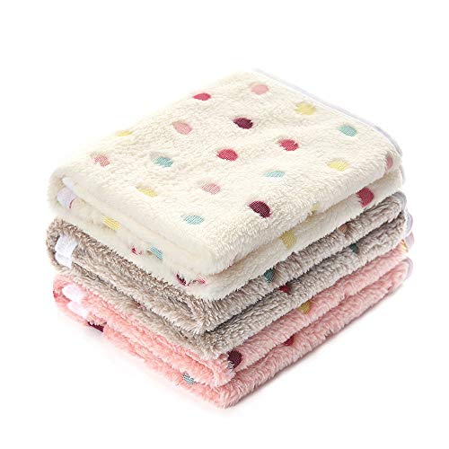 1 Pack 3 Blankets Super Soft Cute Dot Pattern Pet Blanket Flannel Throw for Dog Puppy Cat Dot (Large(41x31), Beige/Brown/Pink) - color: Beige/Brown/Pink, size: 41x31 inch (Pack of 3)
