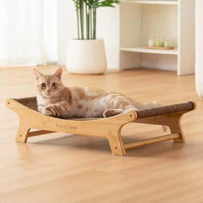 XL Sisal Cat Scratcher Bed with Elevated Hammock for Indoor Cats, Replaceable Natural Sisal Pad, Large Cat Lounge, Anti-Slip No-Wobble Bamboo Frame, Dark Brown Chevron - color: Dark Brown Chevron