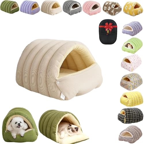 Removable and Washable Winter Closed-Off Cat Bed, Cutypet Winter Cave, Warm Foldable Secure Pet Nest for Indoor Cats & Small Dogs, Comfor Plush Snuggle Hut for Kitty, Puppy, Pets (Corduroy-White,M) - color: Corduroy-White, size: M