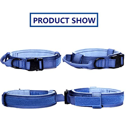 Tactical Dog Collar Adjustable Military Nylon Dog Collar with Control Handle and Heavy Duty Metal Buckle for Medium and Large Dogs (Dark Blue,S) - color: Dark blue, size: Small (Pack of 1)