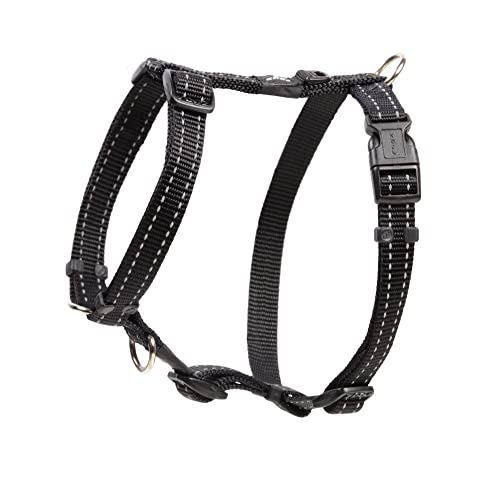 Reflective Adjustable Dog H Harness for Small to Medium Dogs; matching collar and leash available, Black - color: Black
