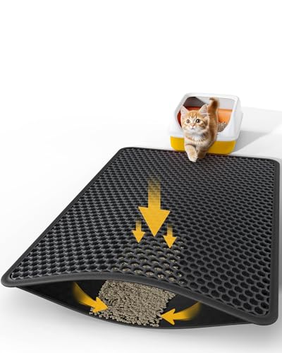 Powools 35" x 30" Cat Litter Mat - Ultra-Large Litter Box Mat with Double Layers, Urine-Proof and Non-Slip Litter Trapping Mat, Easy to Clean Kitty Litter Mats for Floor, Scatter Control, Black - color: Black, size: 35'' x 30'' - 1 Pack